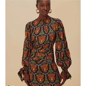 NEW W TAGS Farm Rio Black Boho Panther Lenzing Ecovero Viscose Mini Dress XS